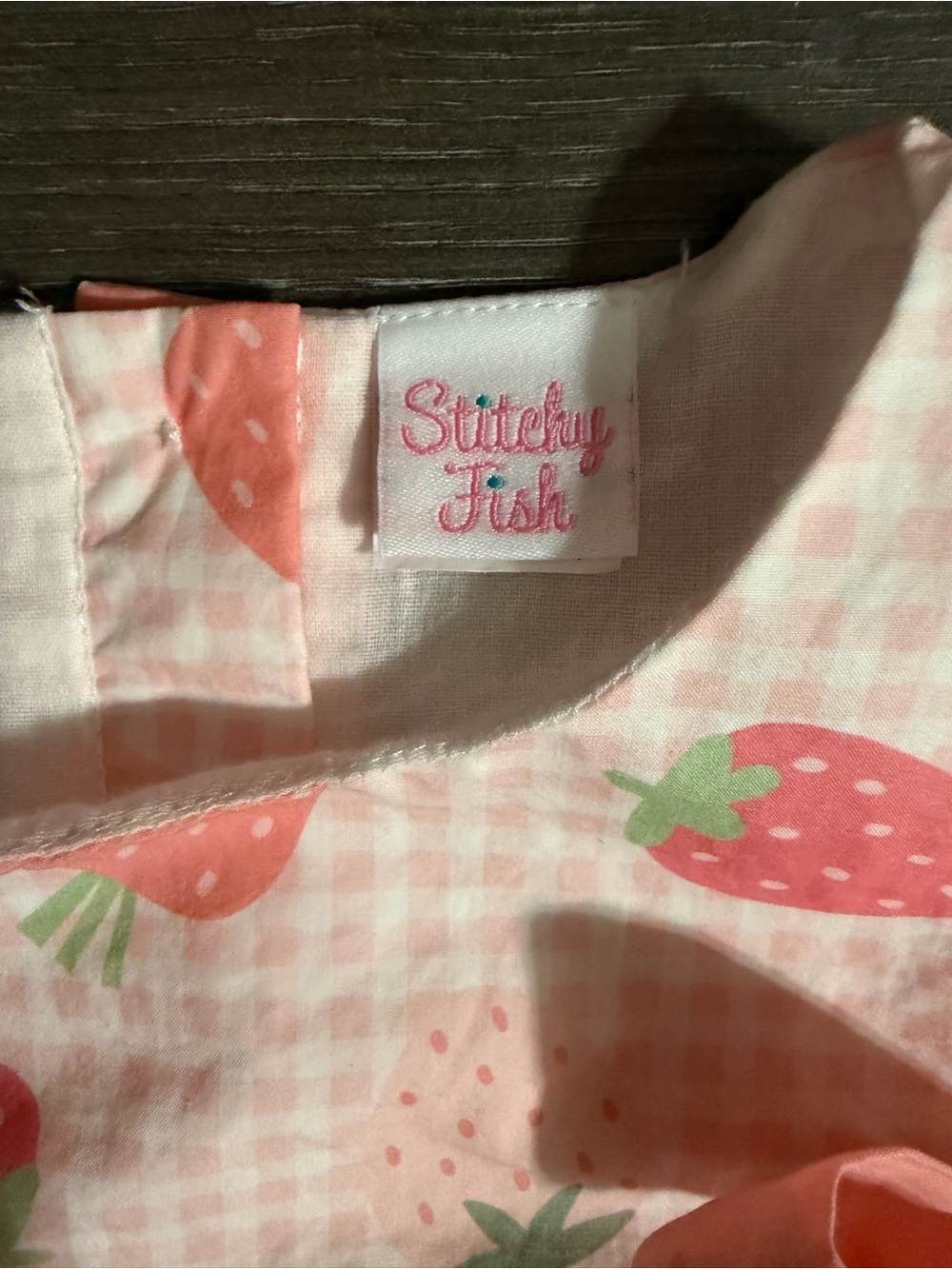 Stitchy Fish Pink Strawberry Gingham Top with Shorts - Picture 5 of 6